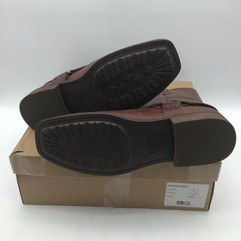 Frye and Co Roger Engineer Harness Leather Boots Whiskey Brown Size 11 M NEW